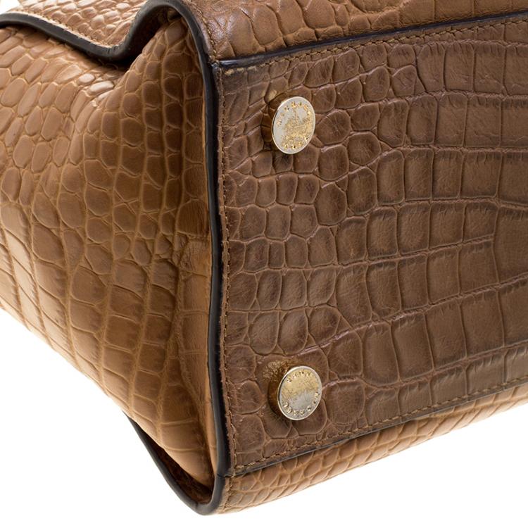 Pre Owned Michael Michael Kors Brown Croc Embossed Leather Medium Selma Tote