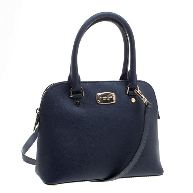 Pre Owned Michael Michael Kors Navy Blue Leather Medium Cindy Satchel