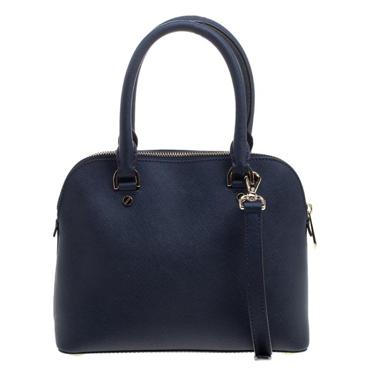 Pre Owned Michael Michael Kors Navy Blue Leather Medium Cindy Satchel