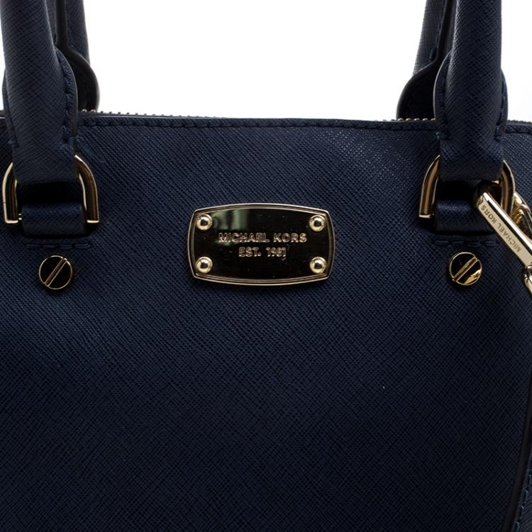 Pre Owned Michael Michael Kors Navy Blue Leather Medium Cindy Satchel