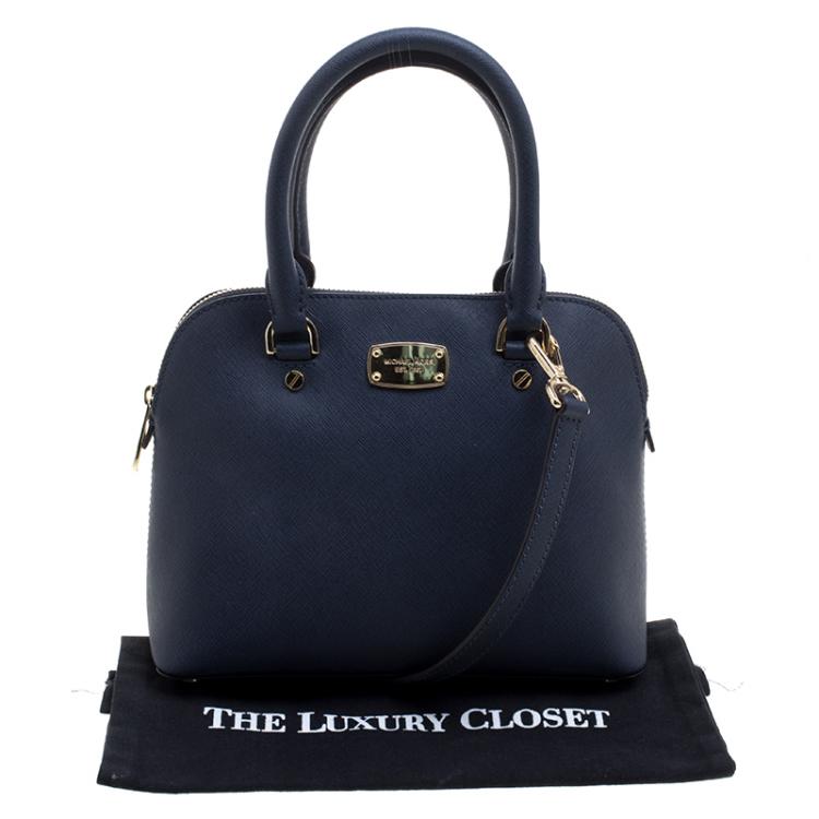 Pre Owned Michael Michael Kors Navy Blue Leather Medium Cindy Satchel