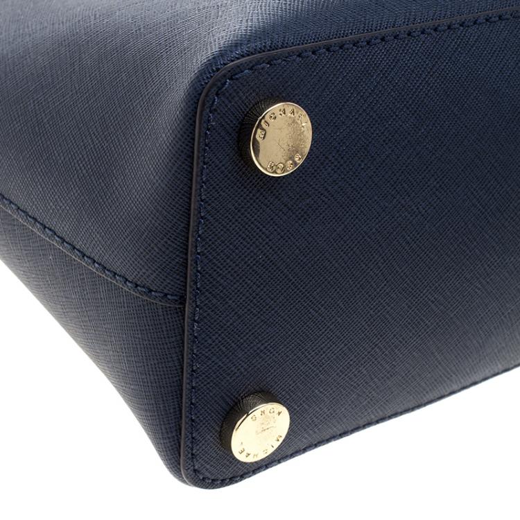 Pre Owned Michael Michael Kors Navy Blue Leather Medium Cindy Satchel