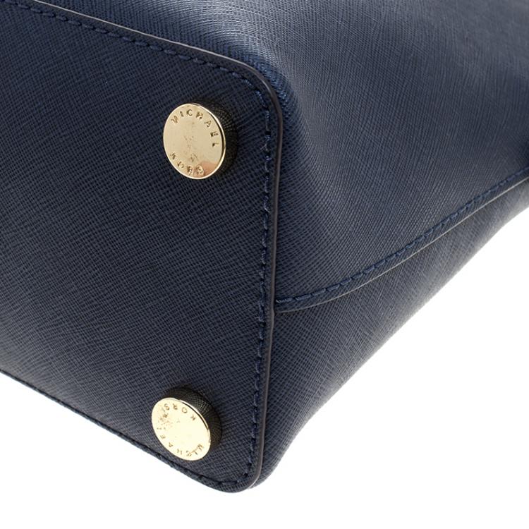 Pre Owned Michael Michael Kors Navy Blue Leather Medium Cindy Satchel