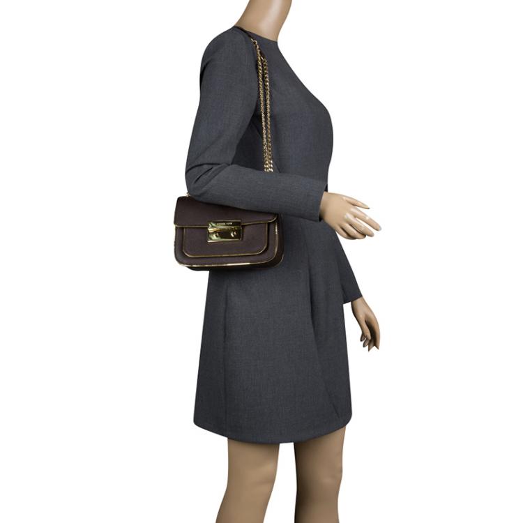 Pre Owned Michael Michael Kors Dark Brown Leather Sloan Shoulder Bag