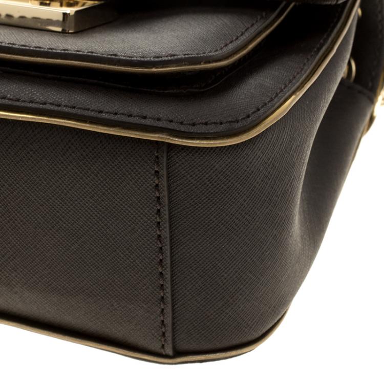 Pre Owned Michael Michael Kors Dark Brown Leather Sloan Shoulder Bag