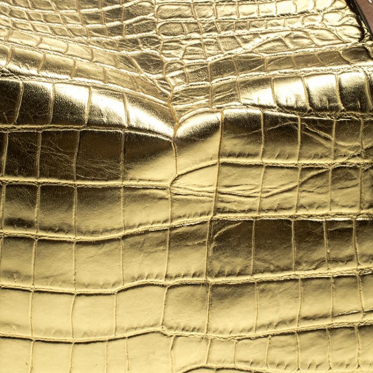 Pre Owned Michael Michael Kors Metallic Gold Croc Embossed Leather Gia Tote