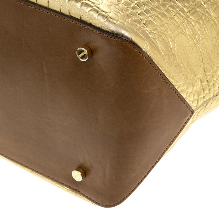Pre Owned Michael Michael Kors Metallic Gold Croc Embossed Leather Gia Tote