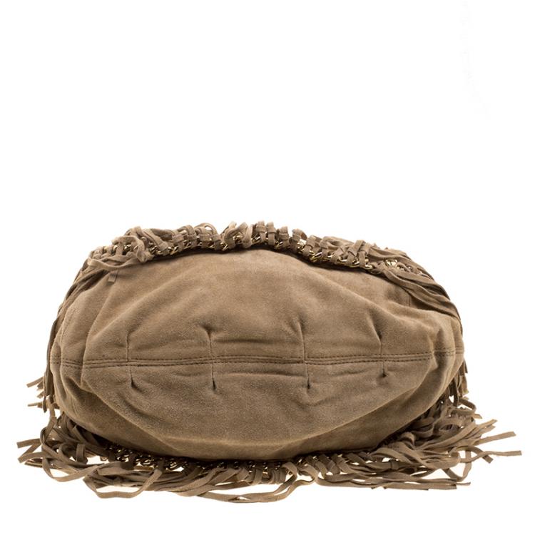 Pre Owned Michael Michael Kors Camel Suede Vienna Fringe Hobo