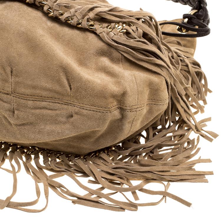 Pre Owned Michael Michael Kors Camel Suede Vienna Fringe Hobo