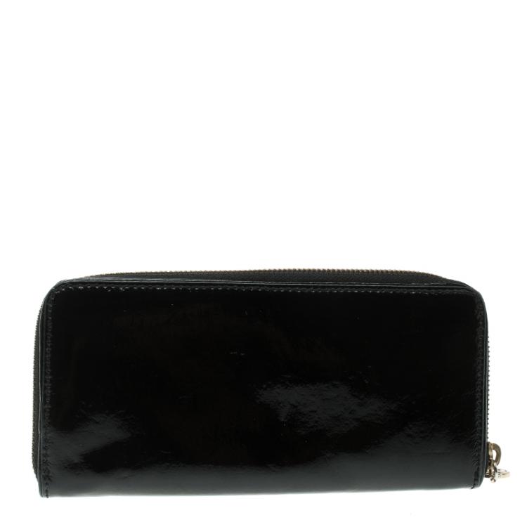 Pre Owned Michael Michael Kors Black Patent Leather Jet Set Continental Wallet