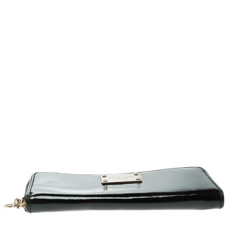 Pre Owned Michael Michael Kors Black Patent Leather Jet Set Continental Wallet