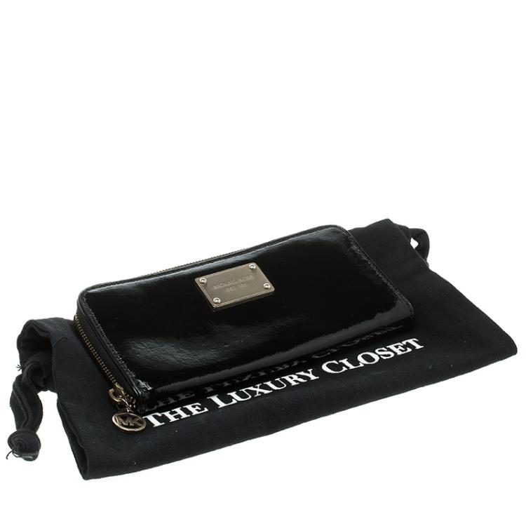 Pre Owned Michael Michael Kors Black Patent Leather Jet Set Continental Wallet