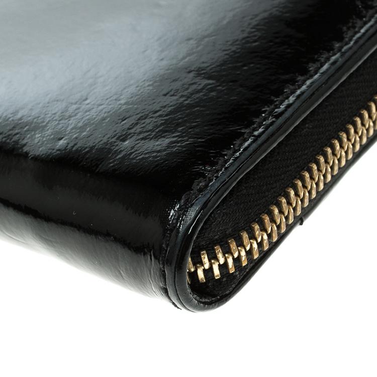 Pre Owned Michael Michael Kors Black Patent Leather Jet Set Continental Wallet