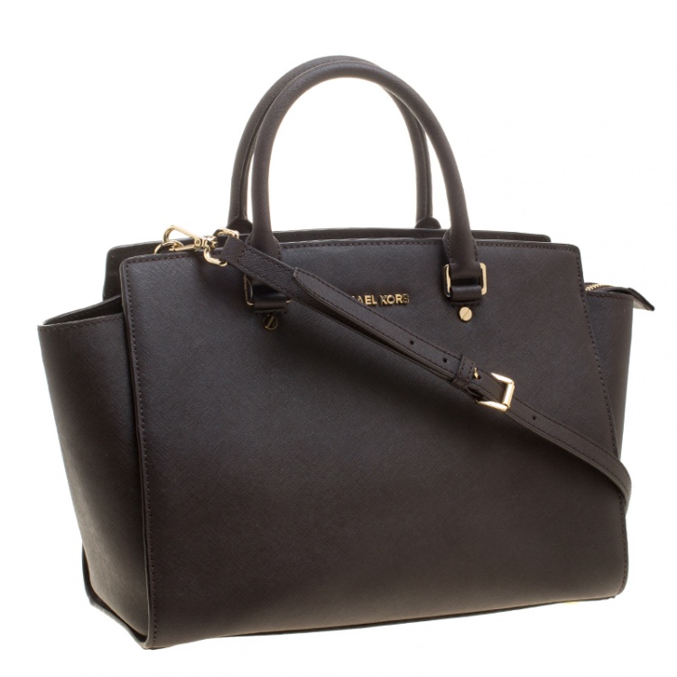 Pre Owned Michael Michael Kors Brown Saffiano Leather Medium Selma Tote