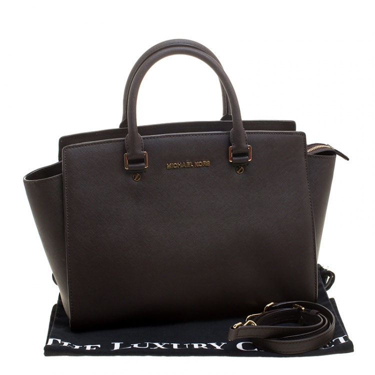 Pre Owned Michael Michael Kors Brown Saffiano Leather Medium Selma Tote