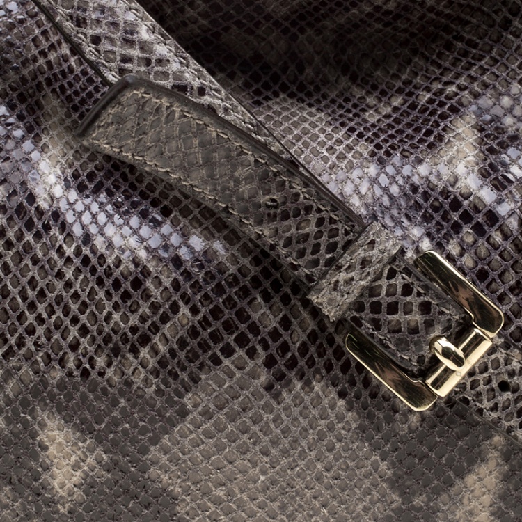 Pre Owned MICHAEL Michael Kors Beige/Black Python Embossed Leather Jet Set Chain Tote