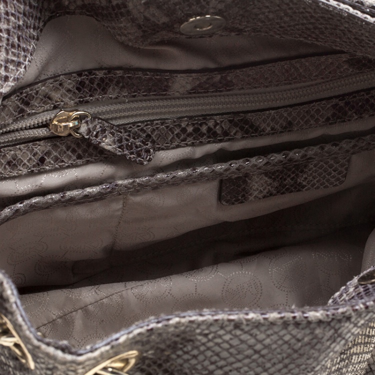 Pre Owned MICHAEL Michael Kors Beige/Black Python Embossed Leather Jet Set Chain Tote