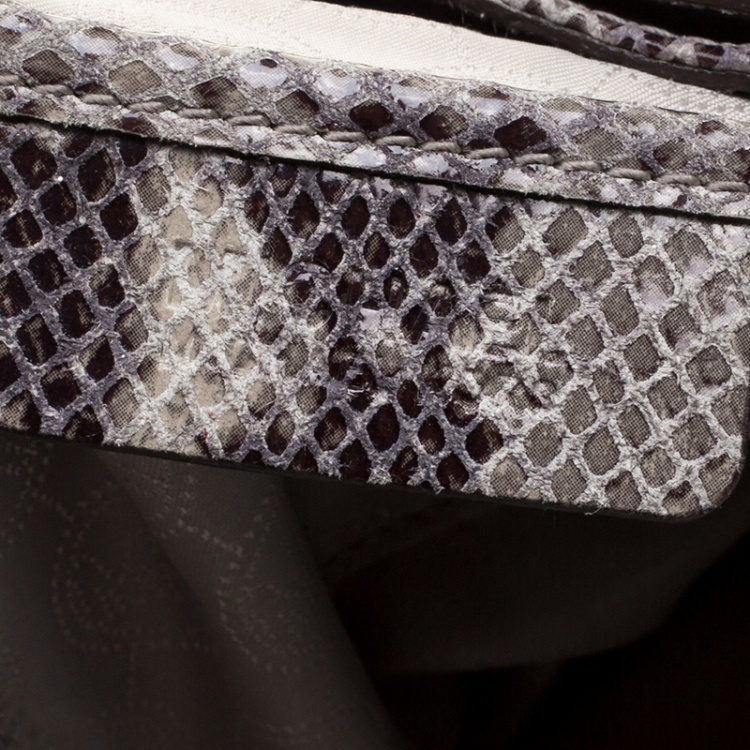 Pre Owned MICHAEL Michael Kors Beige/Black Python Embossed Leather Jet Set Chain Tote