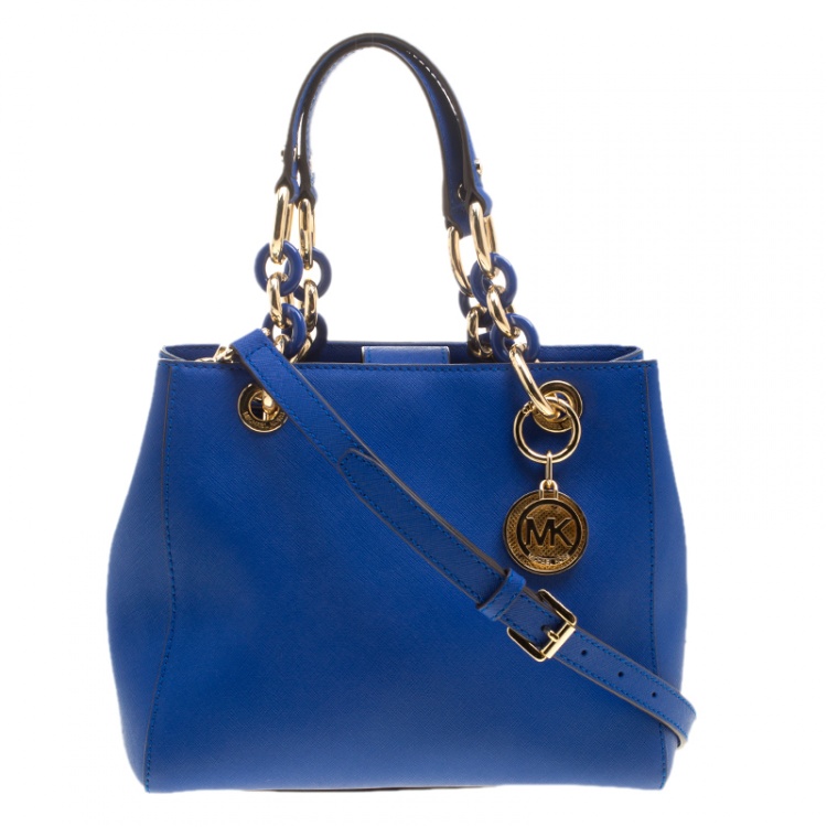Pre Owned Michael Michael Kors Blue Leather Cynthia Crossbody Bag