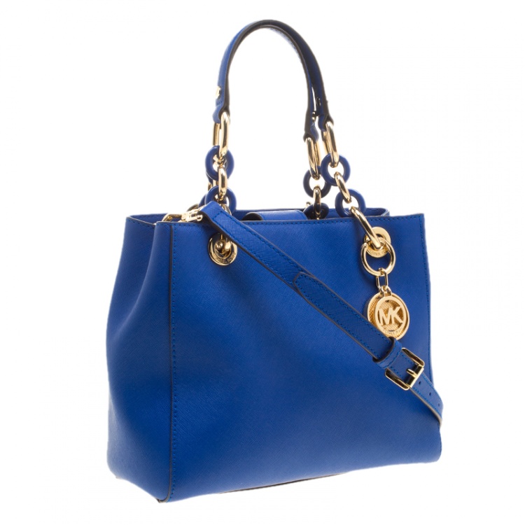Pre Owned Michael Michael Kors Blue Leather Cynthia Crossbody Bag