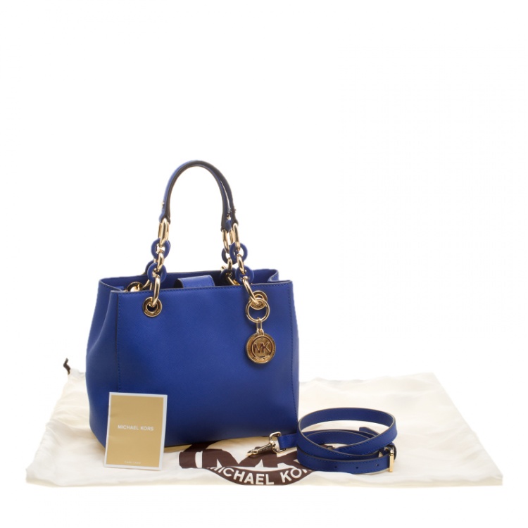 Pre Owned Michael Michael Kors Blue Leather Cynthia Crossbody Bag