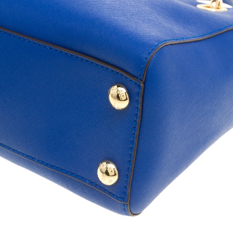 Pre Owned Michael Michael Kors Blue Leather Cynthia Crossbody Bag