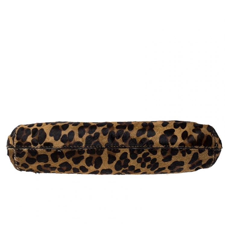 Pre Owned Michael Michael Kors Brown Leopard Print Calfhair Clutch