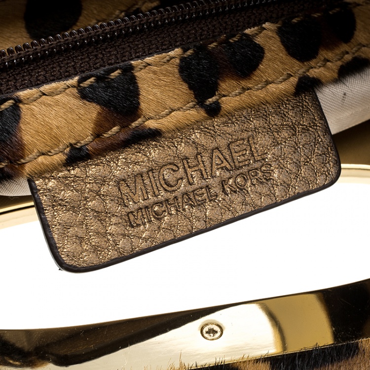 Pre Owned Michael Michael Kors Brown Leopard Print Calfhair Clutch
