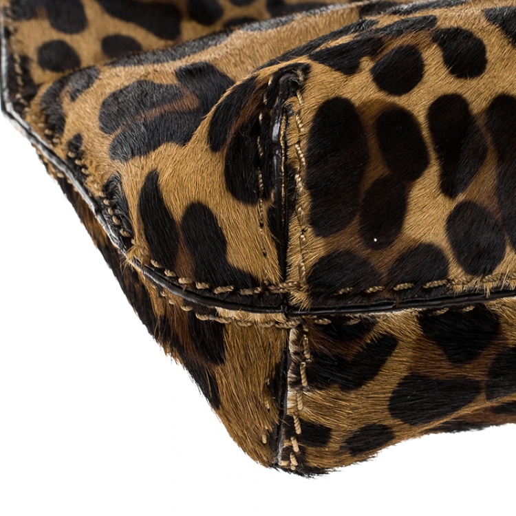 Pre Owned Michael Michael Kors Brown Leopard Print Calfhair Clutch