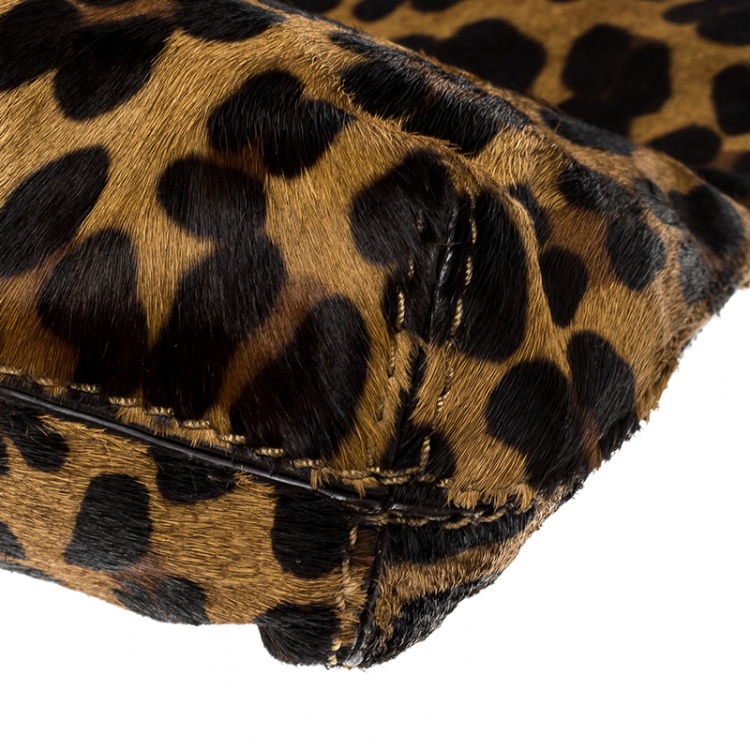 Pre Owned Michael Michael Kors Brown Leopard Print Calfhair Clutch