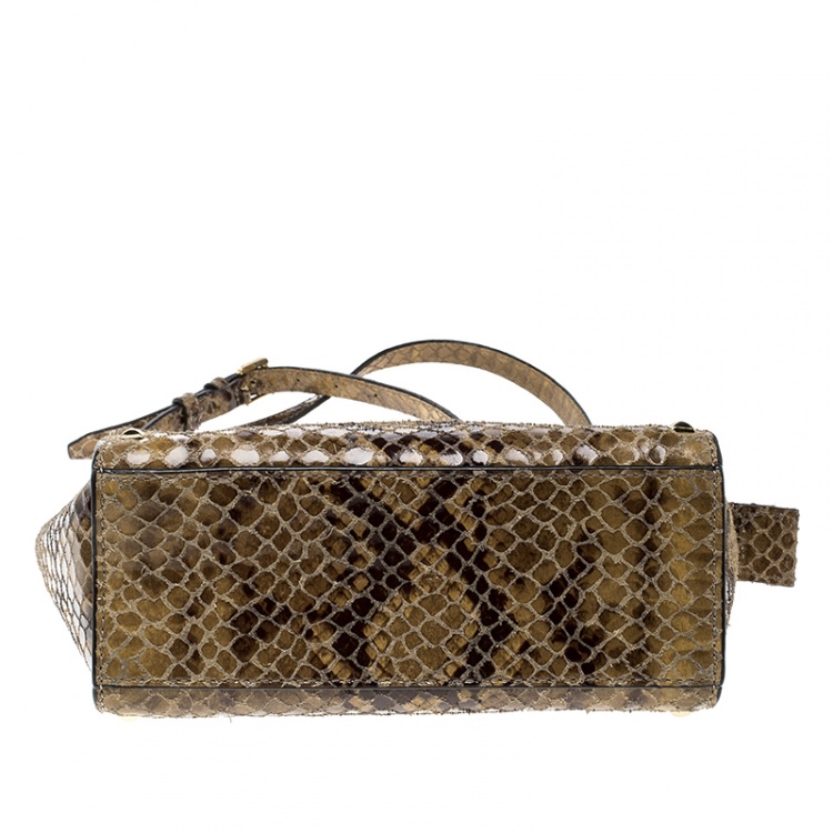 Pre Owned Michael Michael Kors Brown Python Embossed Leather Studded Shoulder Bag