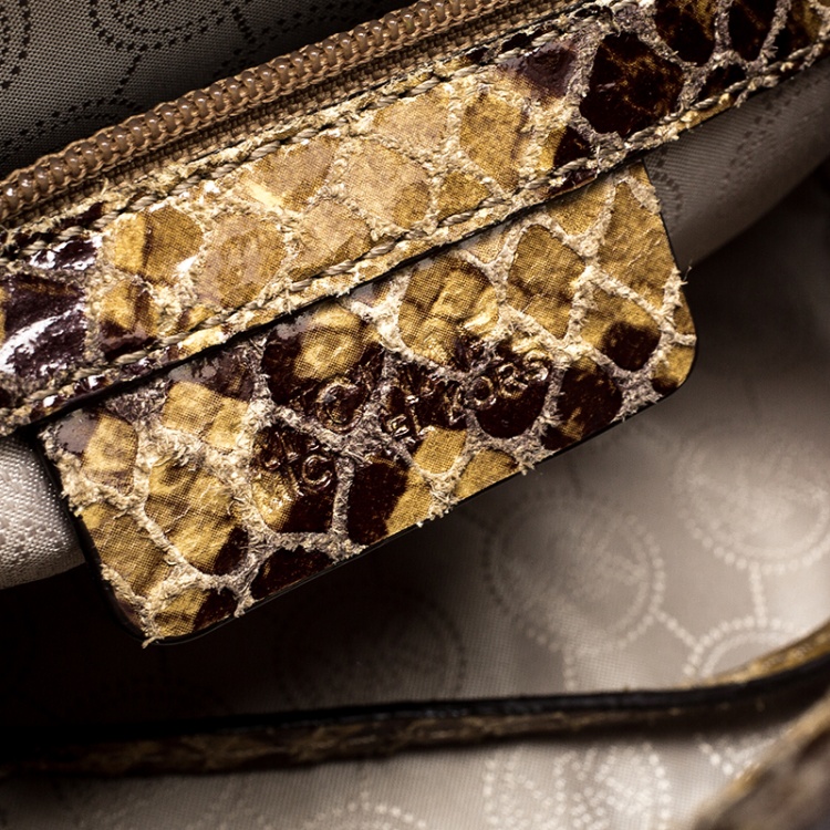 Pre Owned Michael Michael Kors Brown Python Embossed Leather Studded Shoulder Bag
