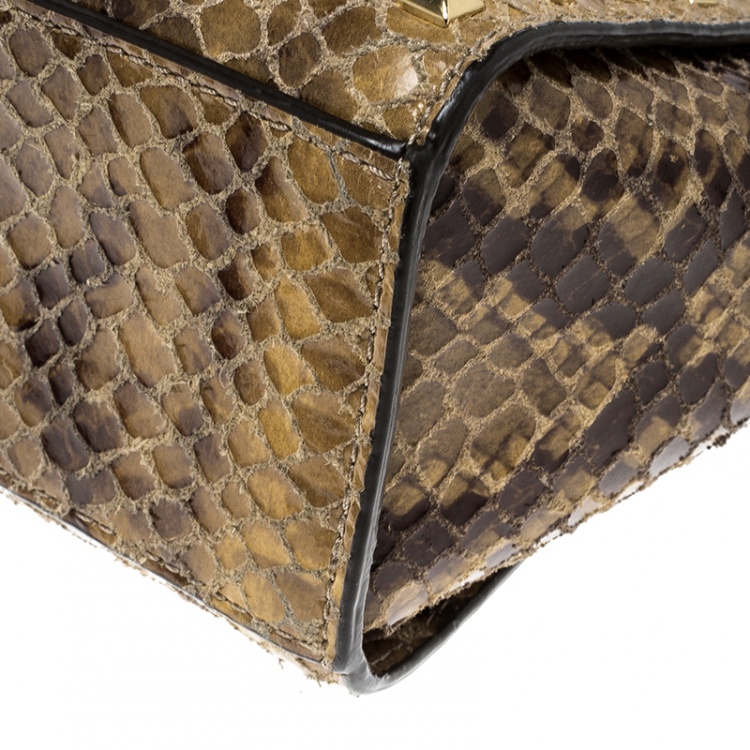 Pre Owned Michael Michael Kors Brown Python Embossed Leather Studded Shoulder Bag