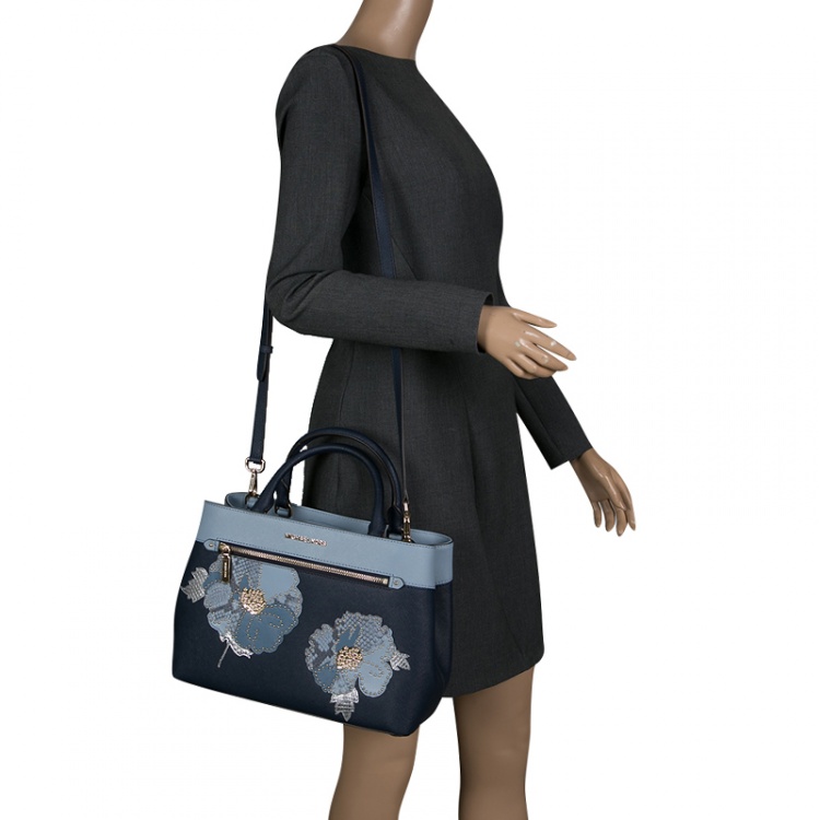 Pre Owned Michael Michael Kors Navy Blue Leather Hailee Tote