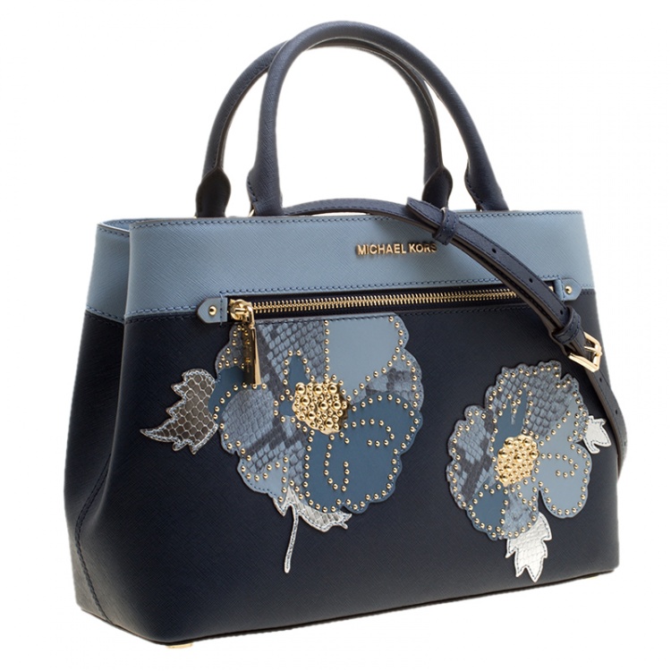 Pre Owned Michael Michael Kors Navy Blue Leather Hailee Tote