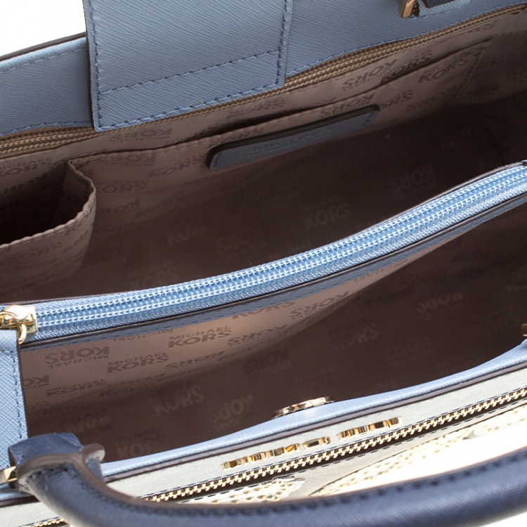 Pre Owned Michael Michael Kors Navy Blue Leather Hailee Tote
