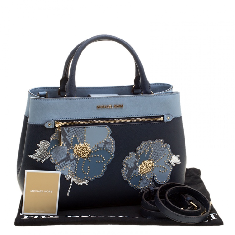 Pre Owned Michael Michael Kors Navy Blue Leather Hailee Tote