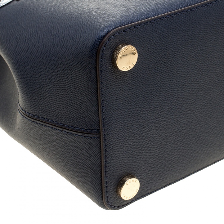 Pre Owned Michael Michael Kors Navy Blue Leather Hailee Tote