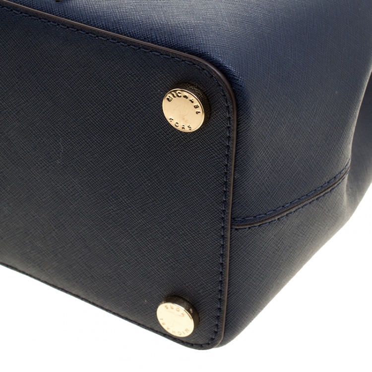 Pre Owned Michael Michael Kors Navy Blue Leather Hailee Tote