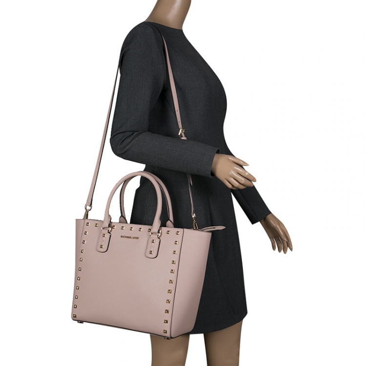 Michael Kors Sandrine Stud Leather Large Satchel  Studded leather, Michael  kors bag, Clothes design