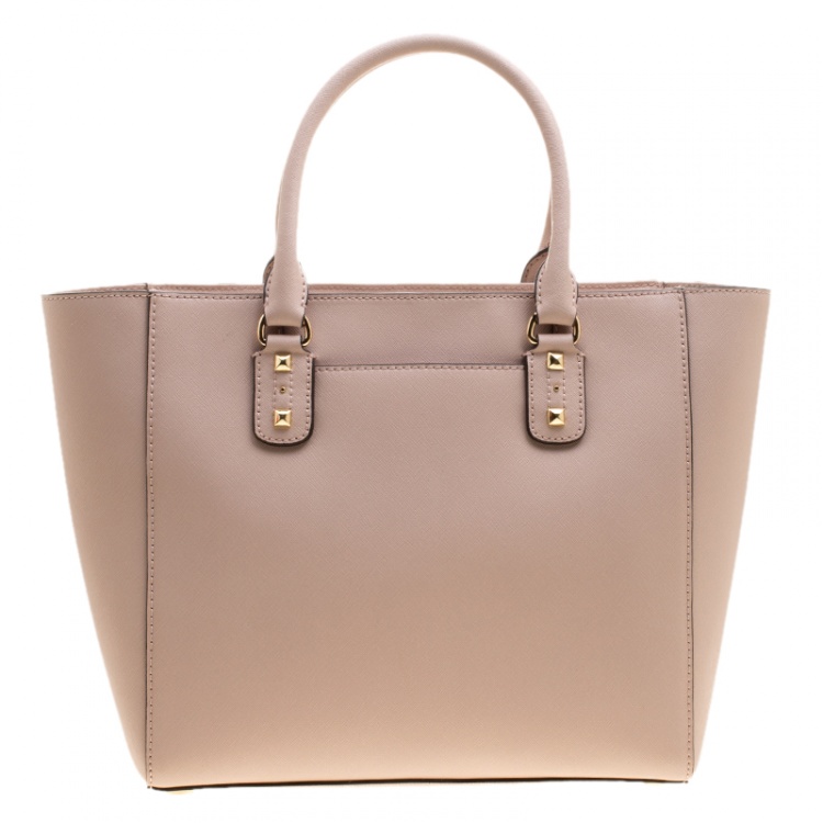 Pre Owned Michael Michael Kors Blush Pink Leather Large Sandrine Studded Zip Tote