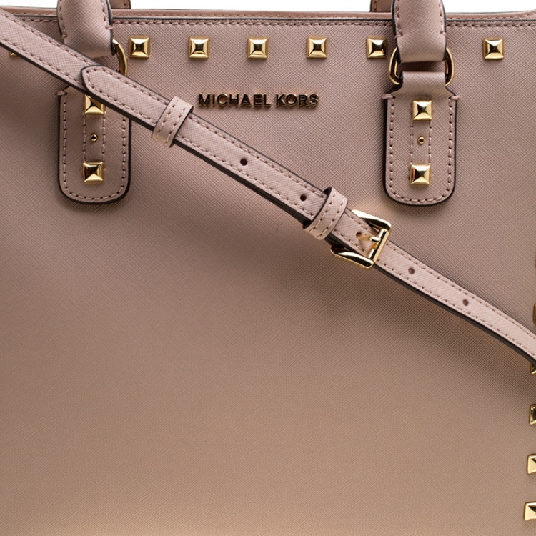 Pre Owned Michael Michael Kors Blush Pink Leather Large Sandrine Studded Zip Tote