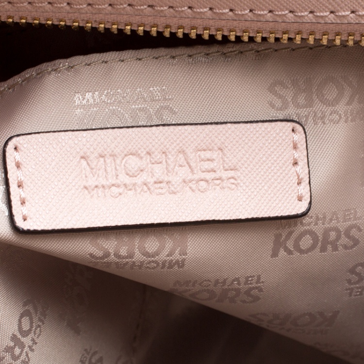 Pre Owned Michael Michael Kors Blush Pink Leather Large Sandrine Studded Zip Tote