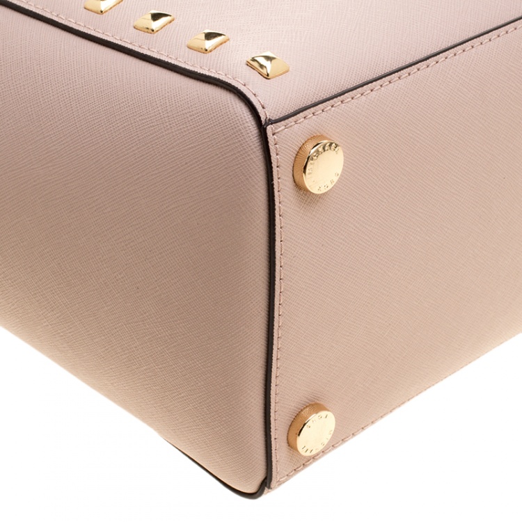 Pre Owned Michael Michael Kors Blush Pink Leather Large Sandrine Studded Zip Tote