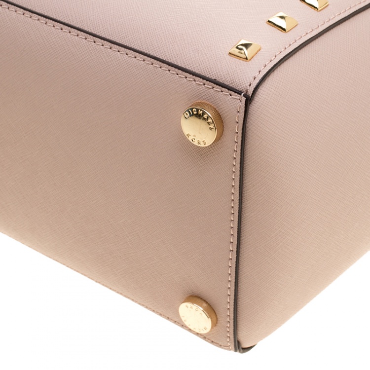 Pre Owned Michael Michael Kors Blush Pink Leather Large Sandrine Studded Zip Tote