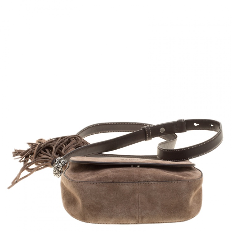 Pre Owned Michael Michael Kors Dark Dune Suede Saddle Crossbody Bag