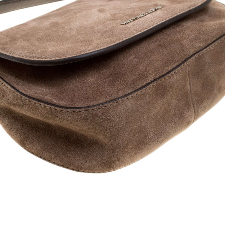 Pre Owned Michael Michael Kors Dark Dune Suede Saddle Crossbody Bag
