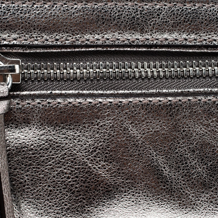 Pre Owned Michael Kors Metallic Grey Leather Fallon Clutch