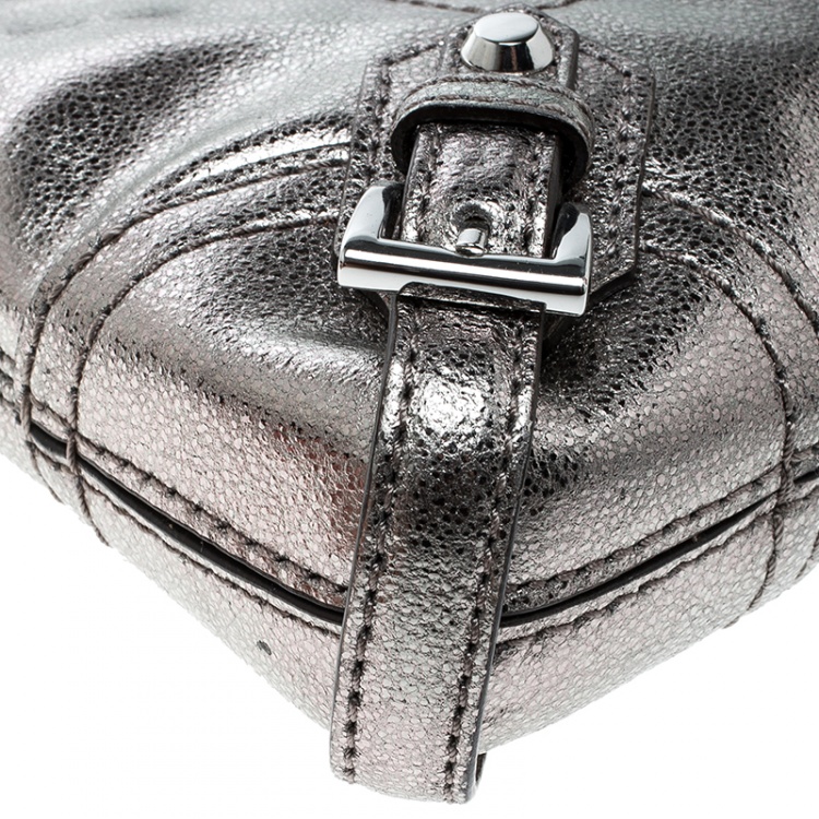 Pre Owned Michael Kors Metallic Grey Leather Fallon Clutch