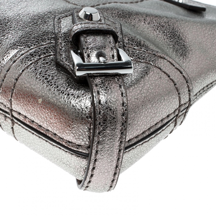 Pre Owned Michael Kors Metallic Grey Leather Fallon Clutch